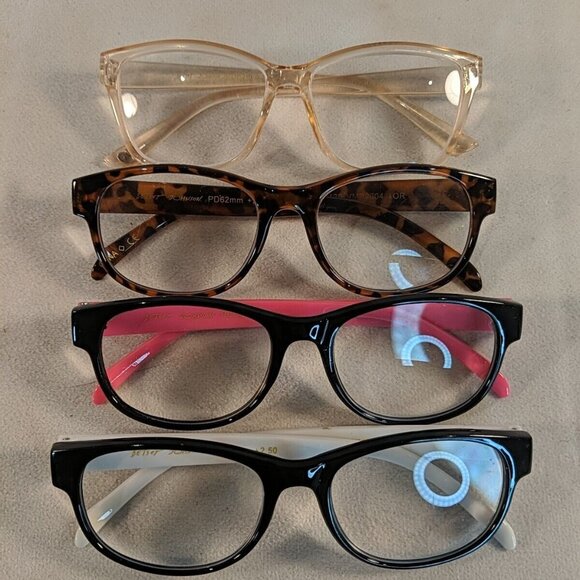 4 Sets Betsey Johnson Reading Glasses Frames Wayfarer +2.50 Pink Black Tortoise - Picture 1 of 16